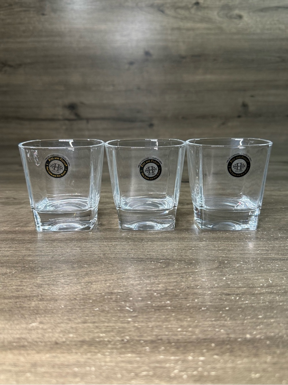 (3) Fitz and Floyd clear crystal square old-fashioned whiskey glasses